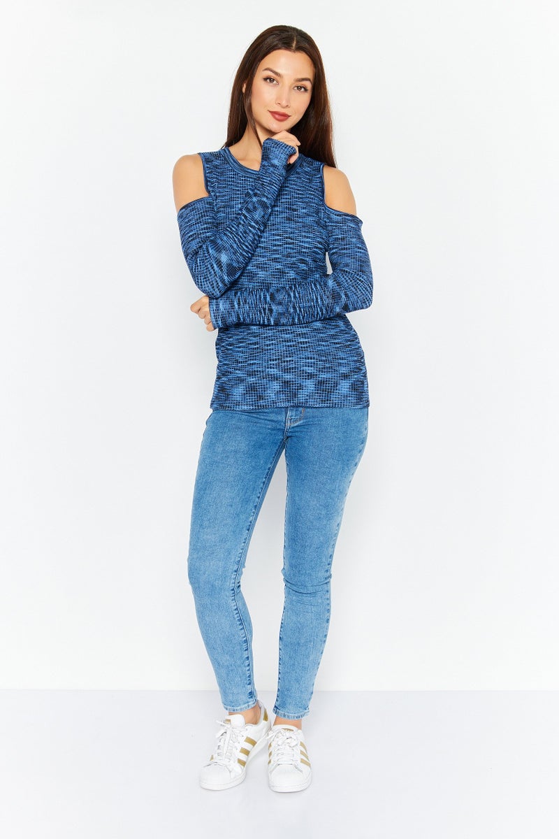 INC Women Round Neck Space Dye Print Sweatshirt, Blue Combo - Image 2